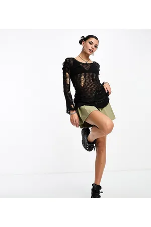 COLLUSION Distressed open stitch longline tunic jumper in