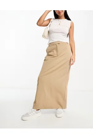 ASOS Column maxi skirt with split in sand