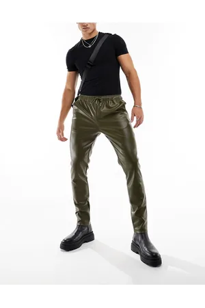 ASOS Skinny leather look jogger in khaki