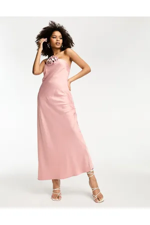 River Island Halter satin midi dress with corsage detail in