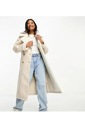 Threadbare Petite Lois longline aviator coat with borg trims in stone