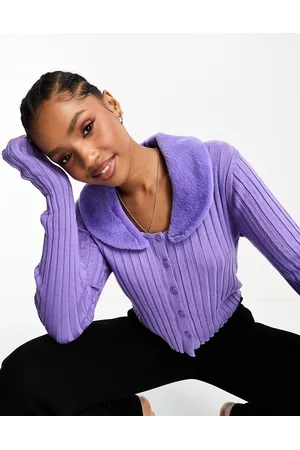 Monki Knitted cardigan with detachable faux fur collar in