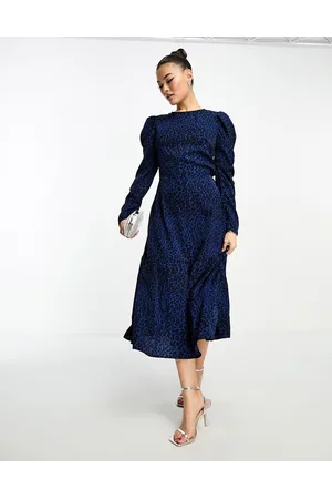 Ax Paris Midi dress with puff sleeve in animal print