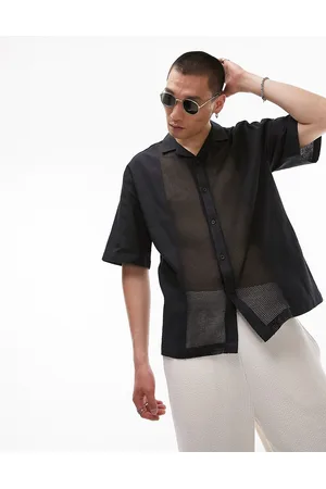 Topman Short sleeve relaxed revere square woven panel shirt in