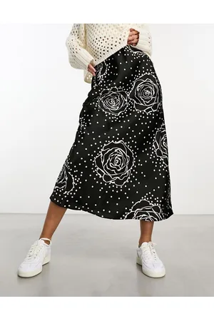 New Look Satin midi skirt in floral and spot print