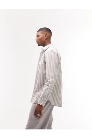 Topman Long sleeve regular oxford shirt in khaki stripe