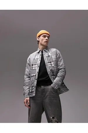 Topman Long sleeve relaxed patchwork overshirt in black and white