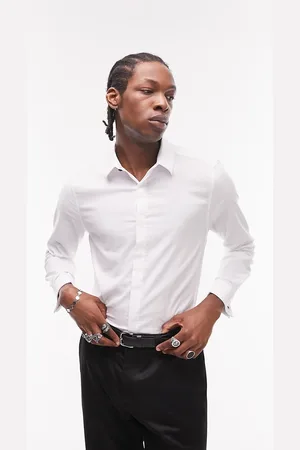 Topman Long sleeve stretch skinny formal textured shirt with snap double cuff in white