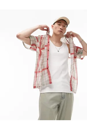Topman Short sleeve relaxed revere checked sheer shirt in