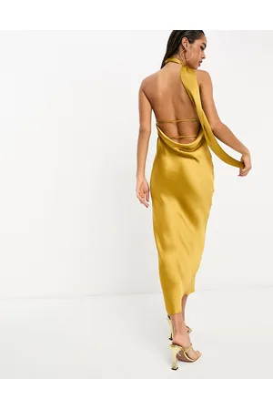 Pretty Lavish Satin scarf midaxi dress in saffron yellow
