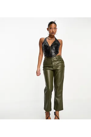 Never Fully Dressed Petite PU trouser in khaki