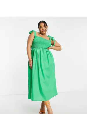 Never Fully Dressed Tie shoulder shirred midaxi dress in vibrant