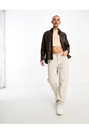 Stradivarius Washed faux leather shacket in