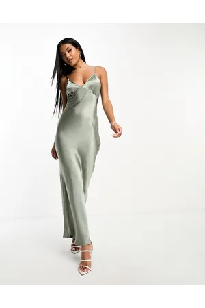 SNDYS Satin cami maxi dress in sage