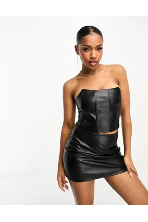 Pull&Bear Faux leather corset top co-ord in
