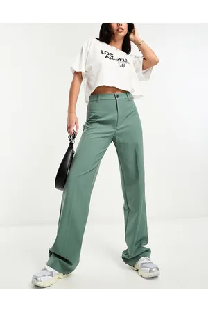 Pull&Bear High waisted tailored straight leg trouser in dark