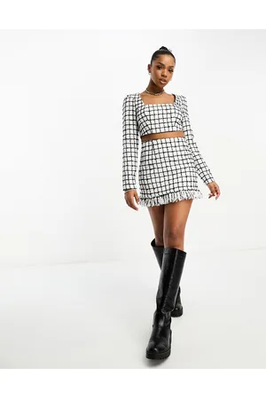 ASOS Boucle mini skirt with fringe detail co-ord in mono check