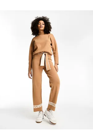 Never Fully Dressed LOVE knitted wide leg jogger co-ord in camel