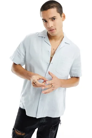 River Island Linen short sleeve shirt in light blue