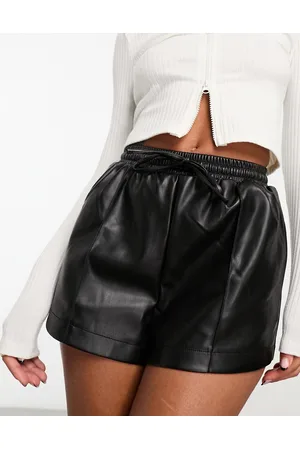 River Island Elasticated waist PU runner shorts in