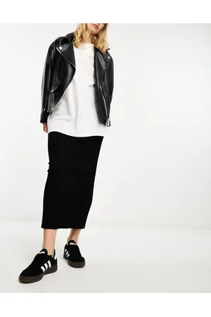 Monki Ribbed midaxi skirt in