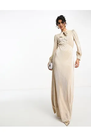 TFNC Pleated metallic maxi dress with neck tie in