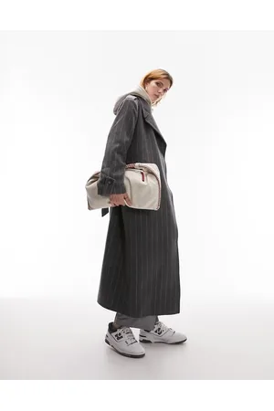 Topshop Long-line wool blend coat in pinstripe