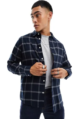SELECTED Flannel check shirt in navy and white