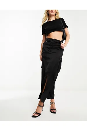 NaaNaa Satin midi skirt with cargo pockets in