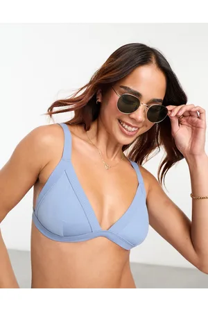 ONIA Triangle ribbed bikini top in faded denim