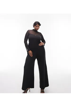 Topshop Mesh bra detail wide leg jumpsuit in