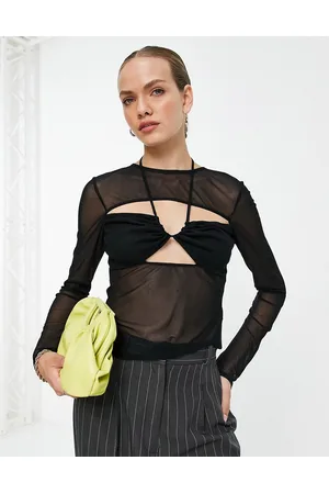 Topshop Layered long sleeve cami mesh top in