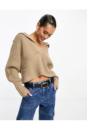 NA-KD Wide collar jumper in taupe