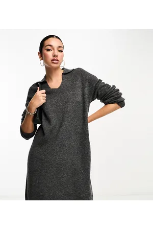 JDY V neck polo midi dress in dark