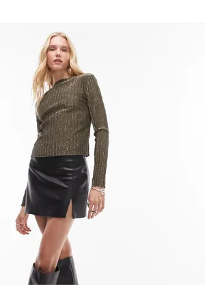 Topshop Crinkle glitter long sleeve top in