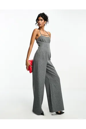 ASOS Tailored strappy jumpsuit in grey stripe