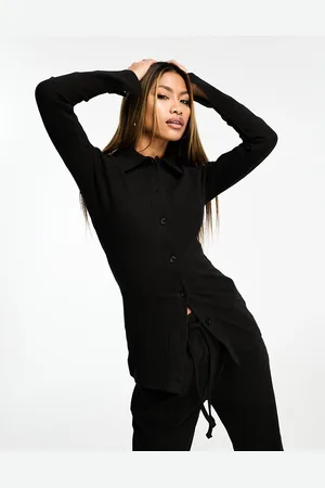 In The Style Ribbed button through shirt co-ord in