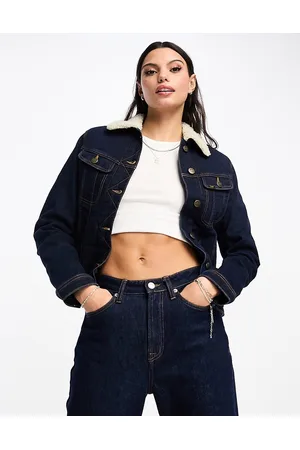 Lee Lee sherpa-lined denim jacket in dark blue rinse