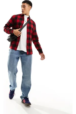 JACK & JONES Essentials brushed check shirt in black and