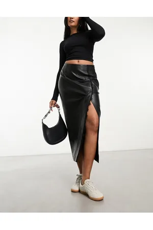 River Island Lace trim PU midi skirt in