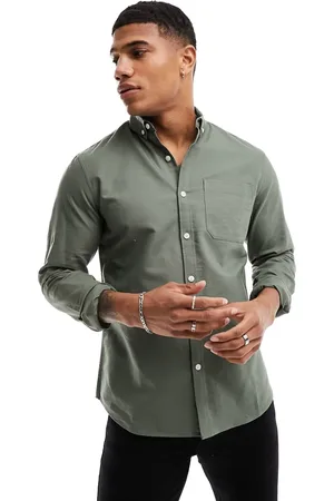 New Look Long sleeve oxford shirt in khaki