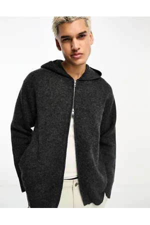 Weekday Logan oversized zip through cardigan with hood in dark