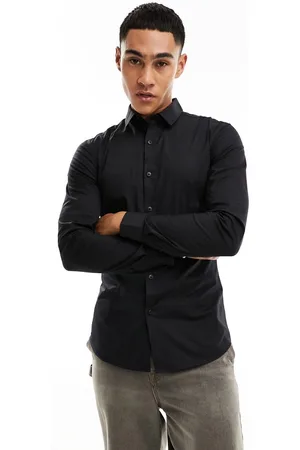 New Look Long sleeve muscle fit poplin shirt in