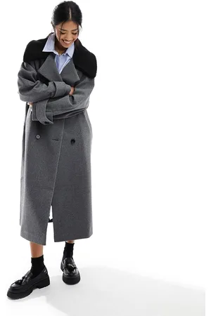 ASOS Oversized trench coat in with contrast borg collar