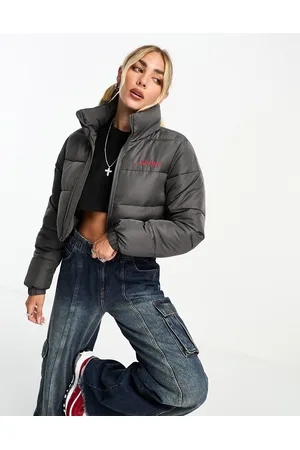 ED HARDY Cropped puffer jacket with rose embroidery