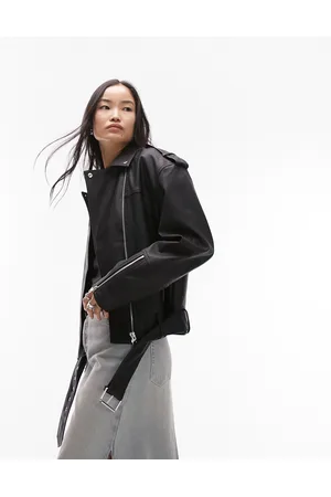 Topshop Faux leather boxy biker jacket in