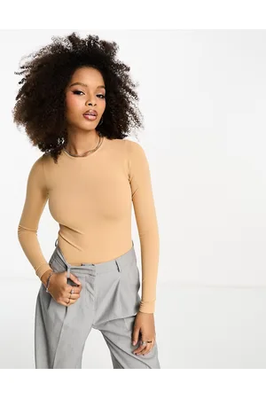 ASOS Seamless long sleeve crew neck bodysuit in camel