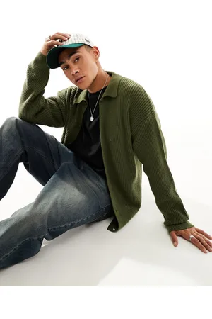 New Look Fisherman cardigan in dark khaki