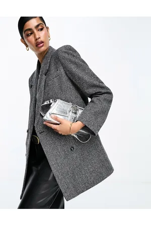 SELECTED Femme herringbone double breasted longline wool blazer in