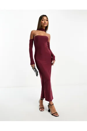 Kaiia Slinky choker bodycon maxi dress in burgundy